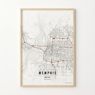 Memphis Kaart Print Tennessee Poster Muur Kunst Ca