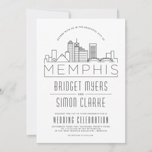 Memphis Mariage | Invitation Skyline stylisée (Devant)