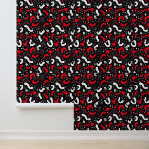 Memphis Patroon: Modern Zwart, Rood & Wit Behang