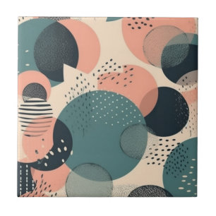Memphis Revival Koraal Marineblauw Teal Abstract Tegeltje