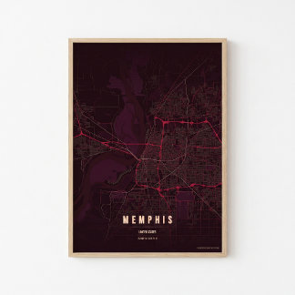 Memphis Ruby Kaart Afdruk Tennessee Poster Muurkun