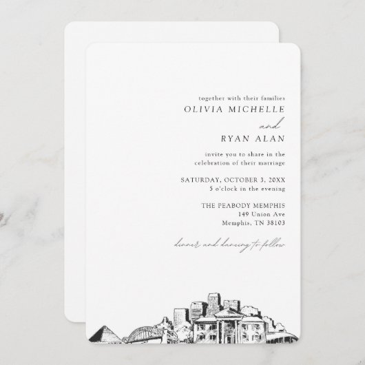 Memphis Skyline Destination Mariage Invitation (Devant / Derrière)