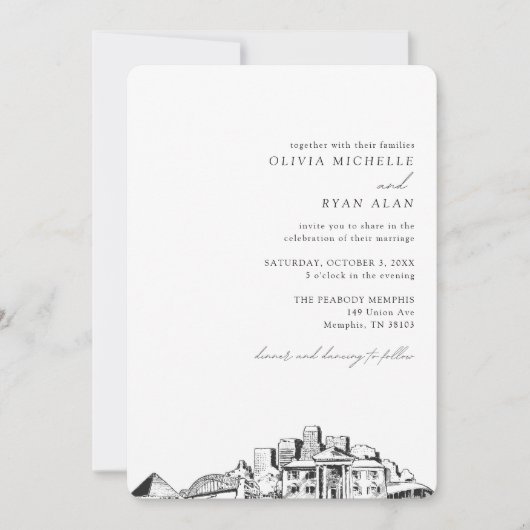 Memphis Skyline Destination Mariage Invitation (Devant)