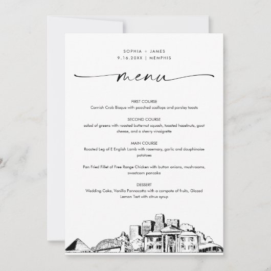 Memphis Skyline Mariage Dîner Carte menu 5x7 (Devant)