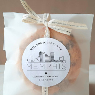 Memphis Skyline   Welkomstbericht voor bruiloft Ronde Sticker