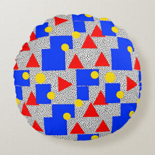 Memphis stijl geometrisch vet primaire kleur abstr rond kussen