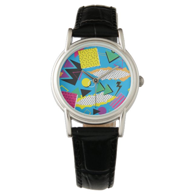 Memphis Style 80s Abstracte felle kleur rond Horloge (Voorkant)