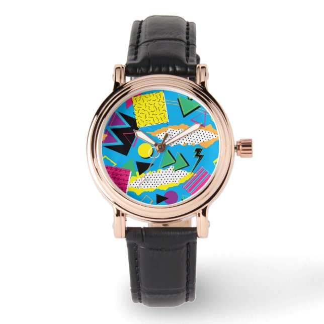 Memphis Style 80s Abstracte felle kleur vierkant Horloge (Voorkant)