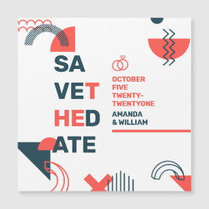 Memphis Style Abstract Blue & Red Wedding