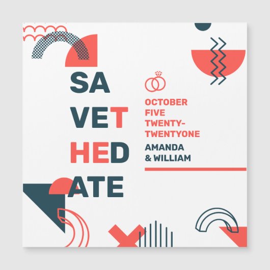 Memphis Style Abstract Blue & Red Wedding (Voorkant)