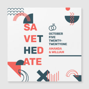 Memphis Style Abstract Rood- en blauw huwelijk