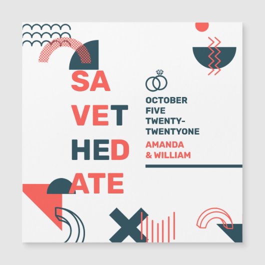 Memphis Style Abstract Rood- en blauw huwelijk (Voorkant)