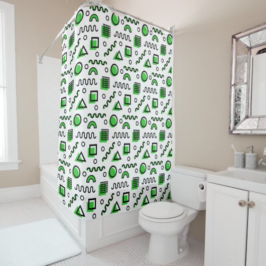 Memphis Style Geometric Pattern 110719 - Green Douchegordijn (In situ)