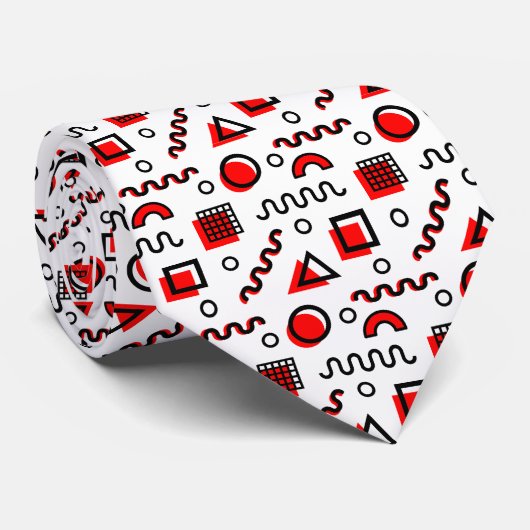 Memphis Style Geometric Pattern 110719 - Red Stropdas (Opgerold)