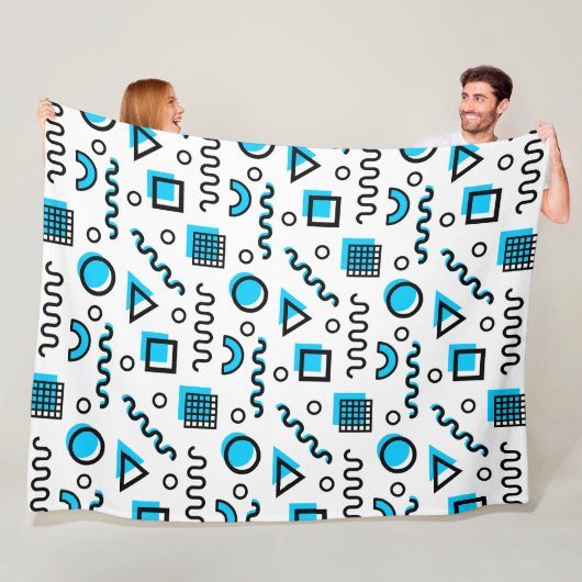 Memphis Style Geometric Pattern 110719 - Sky Blue Fleece Deken (In situ)