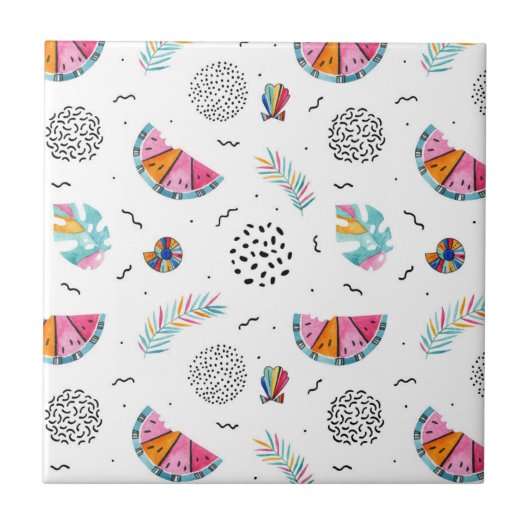 Memphis Style Tropical Summer Pattern Tegeltje (Voorkant)