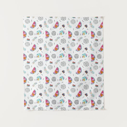 Memphis Style Tropical Summer Pattern Wandkleed (Voorkant)