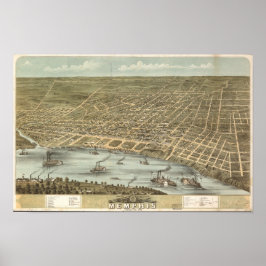 Memphis Tennessee 1870 Antiek Panoramische Kaart Poster