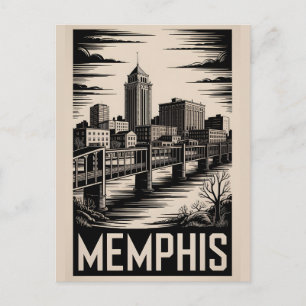 Memphis Tennessee Silhouette Zwart Wit Houtsnede Briefkaart