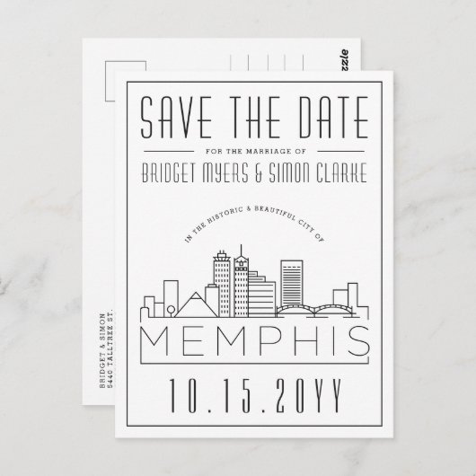 Memphis Wedding | Gestileerde skyline De datum ops Briefkaart (Voorkant / Achterkant)