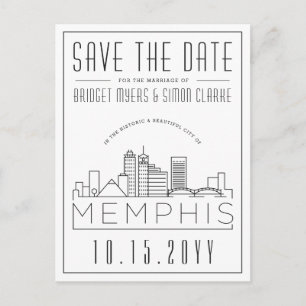 Memphis Wedding   Gestileerde skyline De datum ops Briefkaart