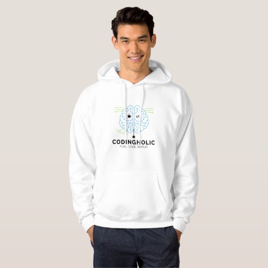 Men Clean Tech Brain Coding Graphic For Developers Hoodie (Voorkant volledig)