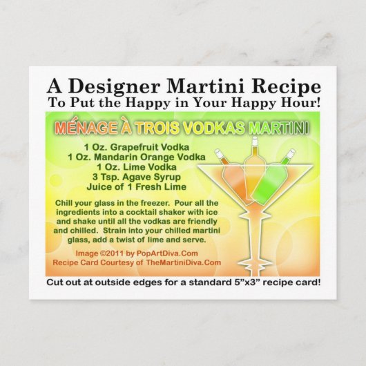 Menage a Trois Vodkas Martini Recept Briefkaart (Voorkant)