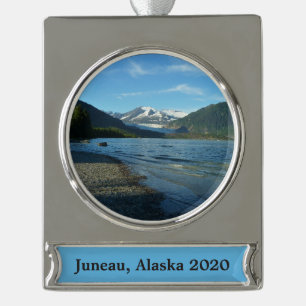 Mendenhall Lake in het landschap van Juneau Alaska Verzilverd Banner Ornament