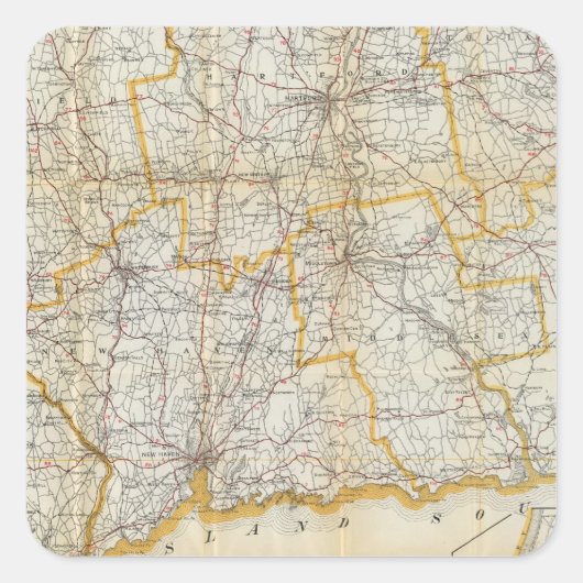 Mendenhall's Guide, Road Map Connecticut Vierkante Sticker (Voorkant)