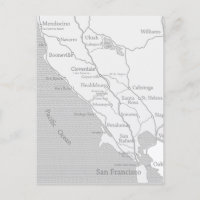 Mendocino naar San Francisco Kaart Ansichtkaart
