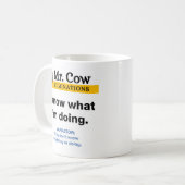Meneer Cow mok. Ik weet wat ik doe Koffiemok (Voorkant links)