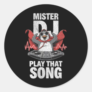 Meneer DJ speel dat liedje Funny Penguin DJ Youth Ronde Sticker