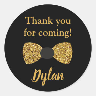 Meneer een prachtig zwart en gouden boog stropdas ronde sticker