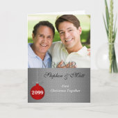 Meneer en meneer eerste kerstfeest samen zilveren feestdagen kaart (Voorkant)
