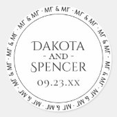 Meneer en meneer Simple Moderne Zwart Witte Feest Ronde Sticker (Voorkant)
