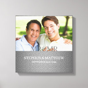 Meneer en meneer twee bruidegoms zilveren damast f canvas afdruk