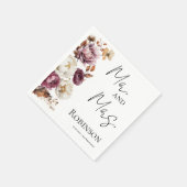 Meneer en mevrouw | Bourgogne Bloemen Herfst Huwel Servet (Hoek)