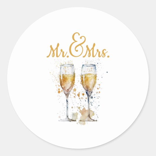 Meneer en mevrouw Champagne Ronde Sticker (Voorkant)