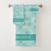 Meneer en mevrouw chique turquoise blauw mozaïek t bad handdoek (Insitu)