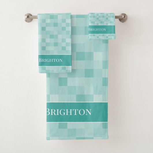 Meneer en mevrouw chique turquoise blauw mozaïek t bad handdoek (Insitu)