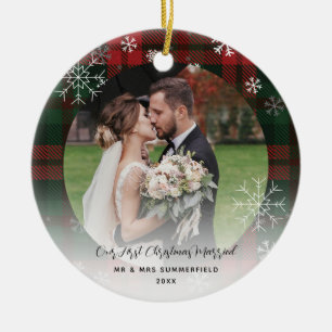 Meneer en mevrouw Eerste Kerstmis Plaid Rustieke V Keramisch Ornament