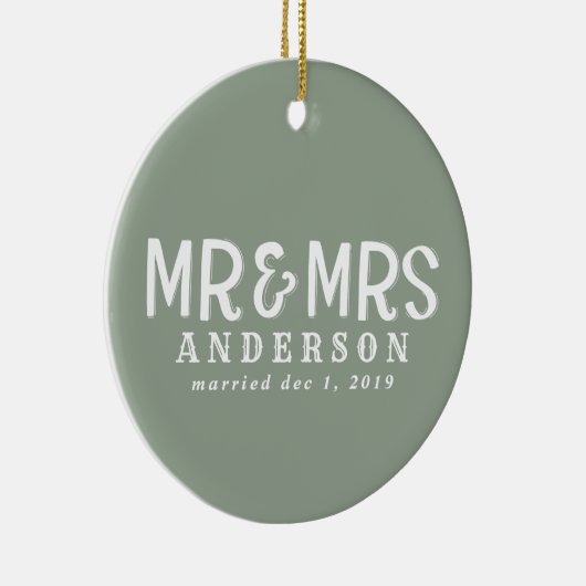 Meneer en mevrouw eerste kerstversiering keramisch ornament (Rechts)