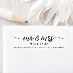 Meneer en mevrouw Elegant Modern Script pas getrou Etiket