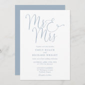 Meneer en mevrouw Elegant Script Dusty Blue Weddin Kaart (Voorkant / Achterkant)