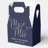 Meneer en mevrouw Elegant Script Navy Blue Wedding Bedankdoosjes (Geopend)