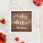 "Meneer en mevrouw" Elegant wit script op rustiek  Servetten (Insitu)