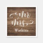 "Meneer en mevrouw" Elegant wit script op rustiek  Servetten (Voorkant)