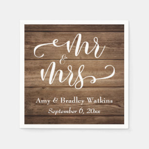 "Meneer en Mevrouw" Elegante Witte Script op Rusti Servet