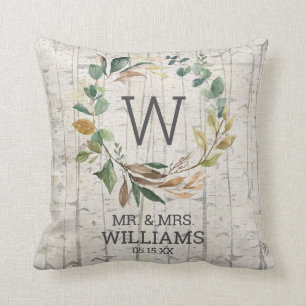 Meneer en mevrouw Eucalyptus Greenery Monogram Huw Kussen