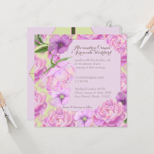 Meneer en mevrouw feest of bruiloft uitnodiging (Voorkant / Achterkant in situ)